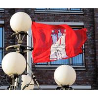 3370_1042 Hamburgsfahne flattert im Wind - Flagge der Hansestadt Hamburg. | Flaggen und Wappen in der Hansestadt Hamburg